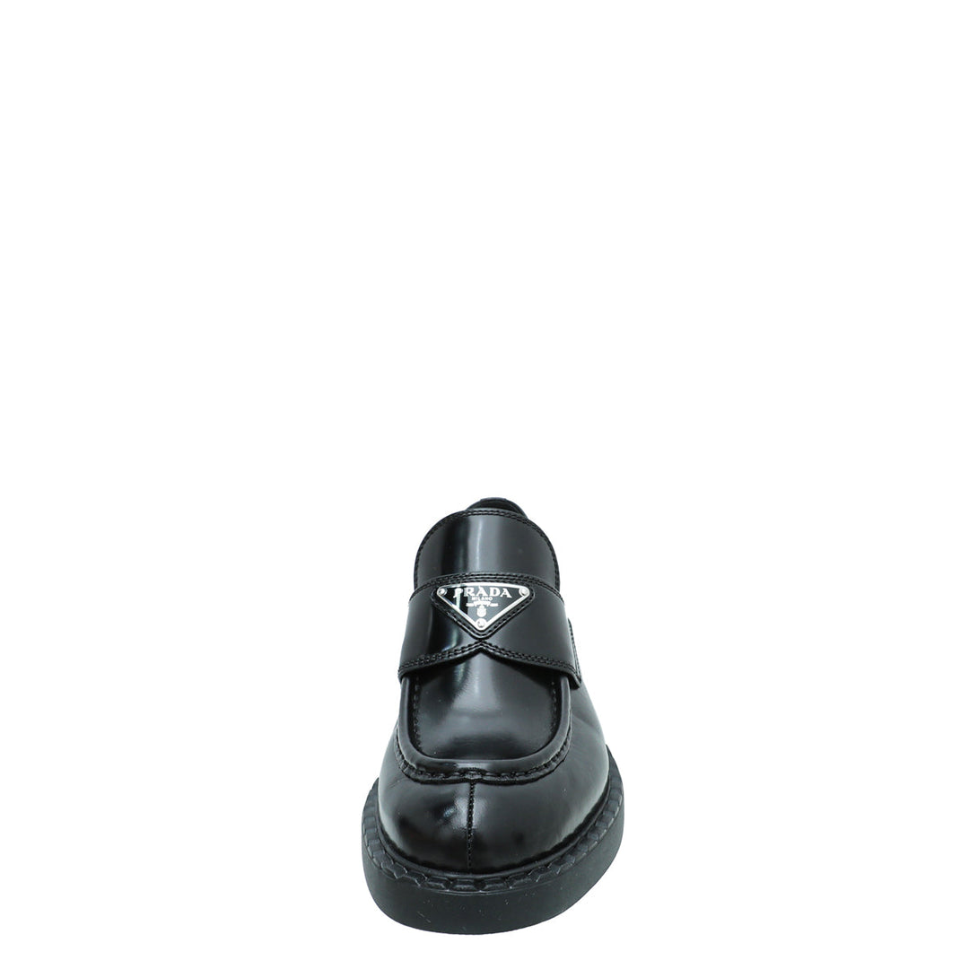 Prada Black Brushed Chocolate Loafers 38