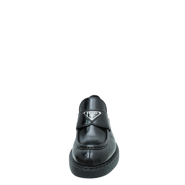 Prada Black Brushed Chocolate Loafers 38