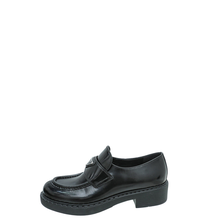 Prada Black Brushed Chocolate Loafers 38