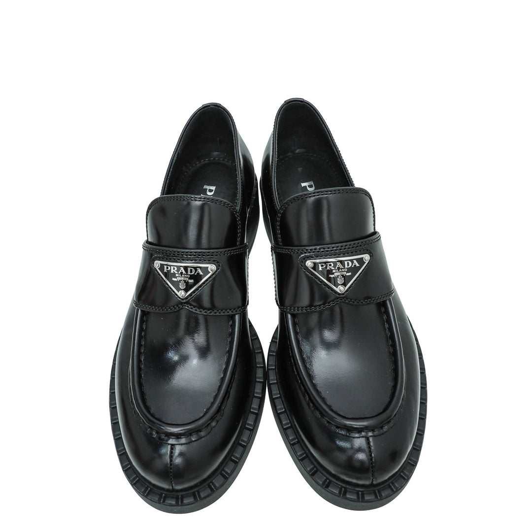 Prada Black Brushed Chocolate Loafers 38