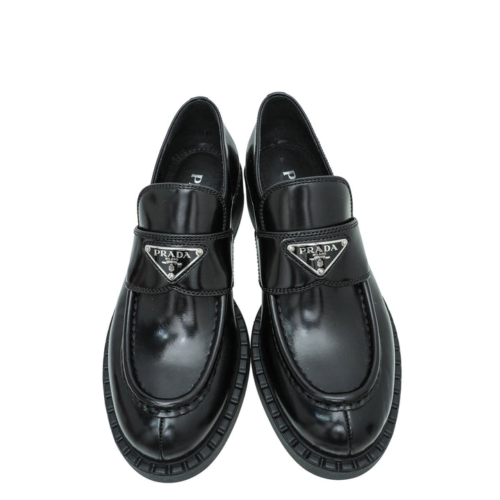 Prada Black Brushed Chocolate Loafers 38