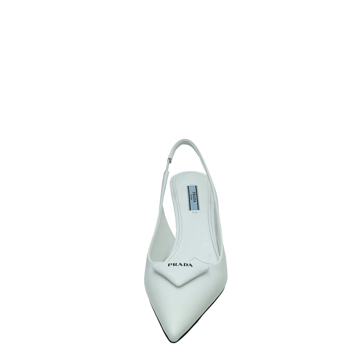 Prada White Logo Brushed Slingback Pump 38