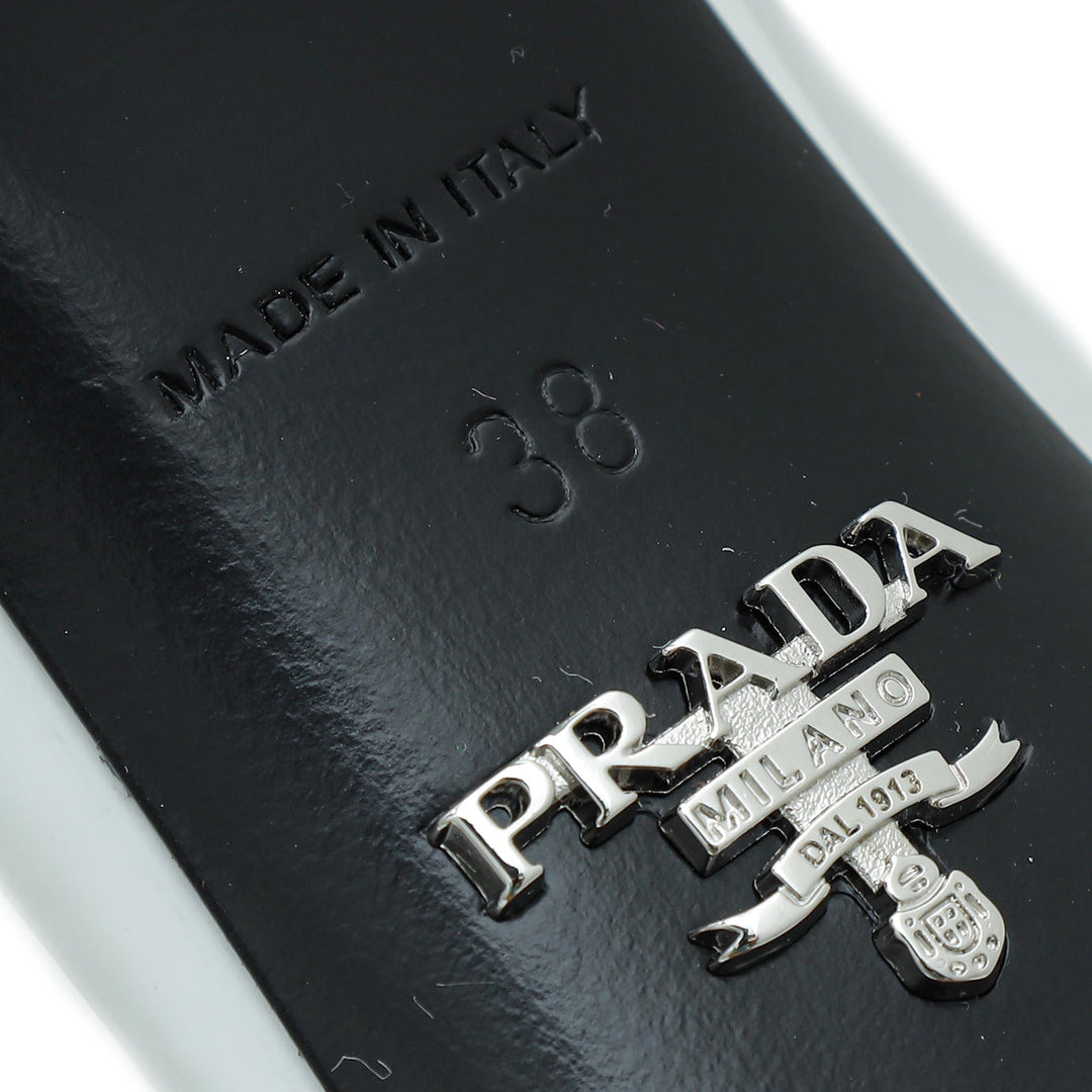 Prada White Logo Brushed Slingback Pump 38