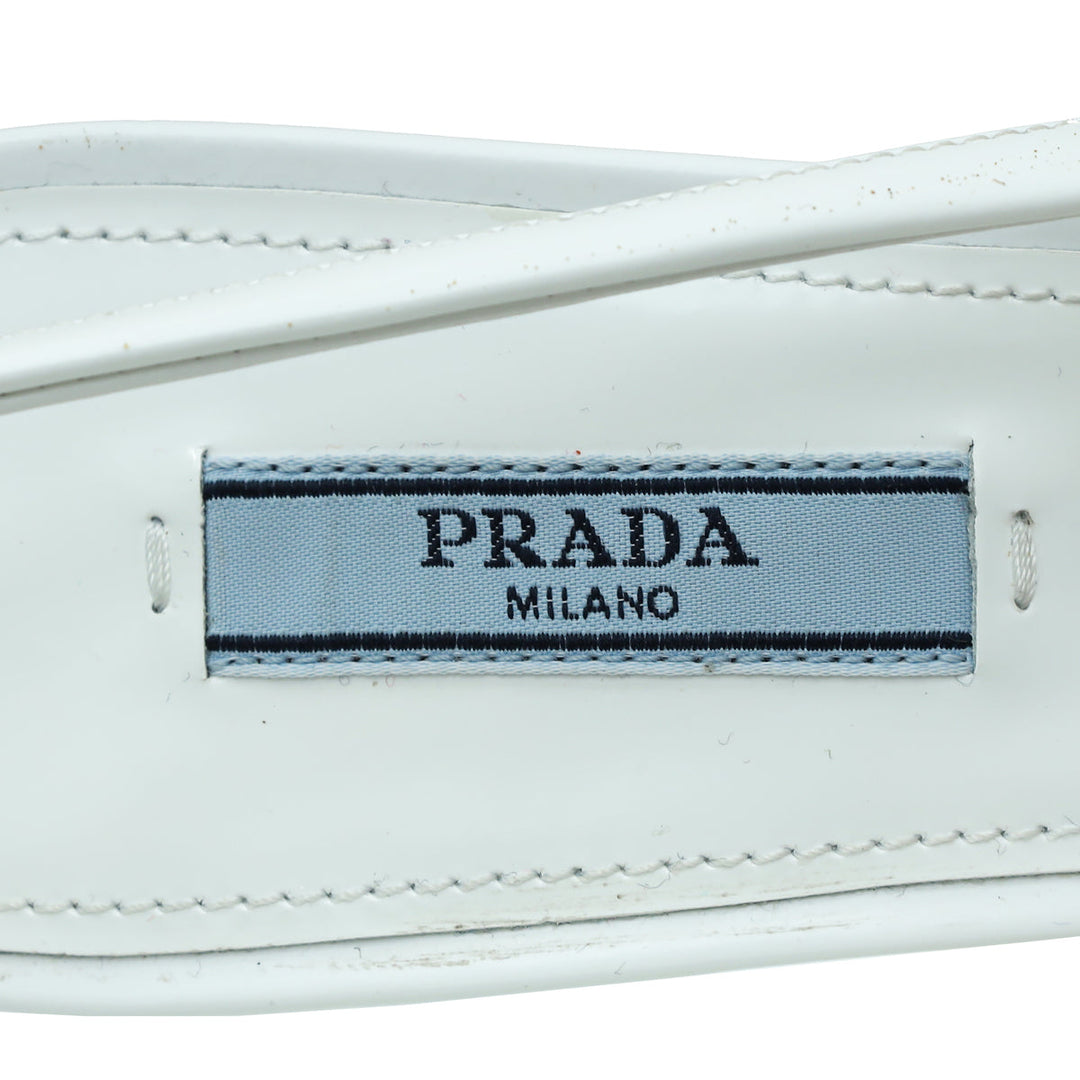 Prada White Logo Brushed Slingback Pump 38
