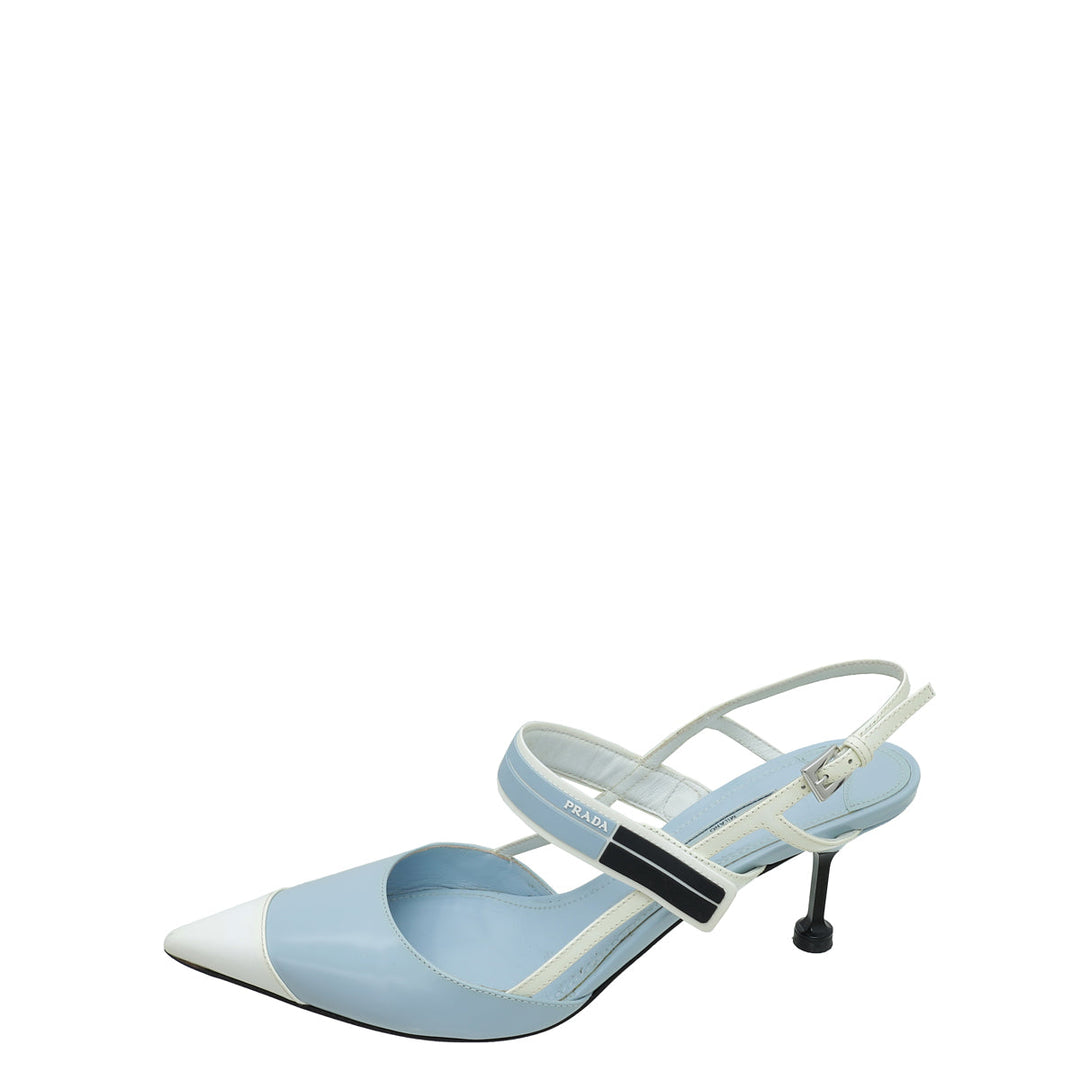 Prada Bicolor Brushed Slingback Heels 38