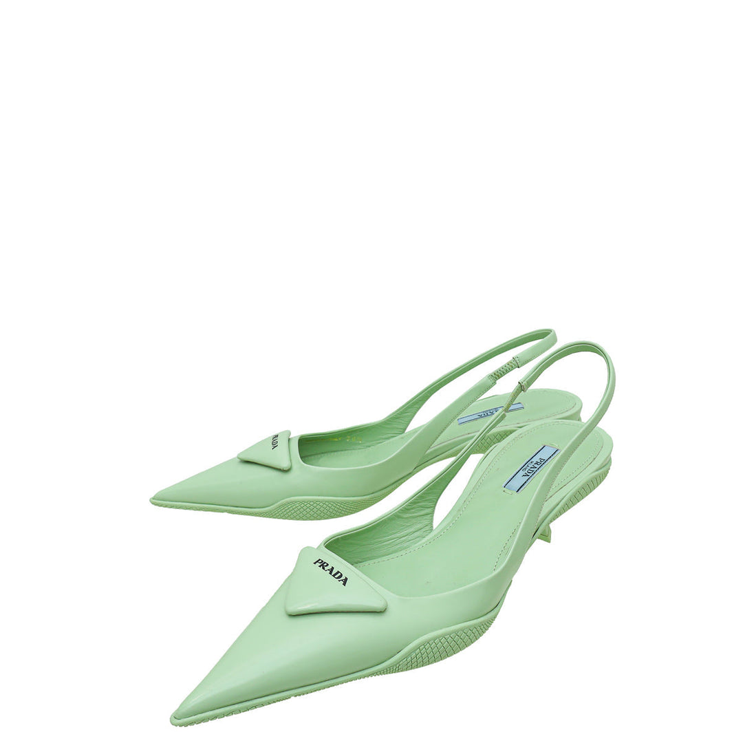Prada Mint Green Soft Padded Slingback Pumps 38.5