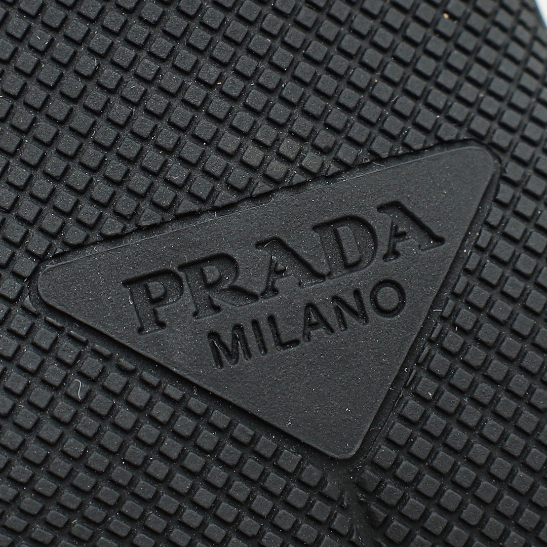 Prada Black Logo Satin Crystal Slingback Pump 39