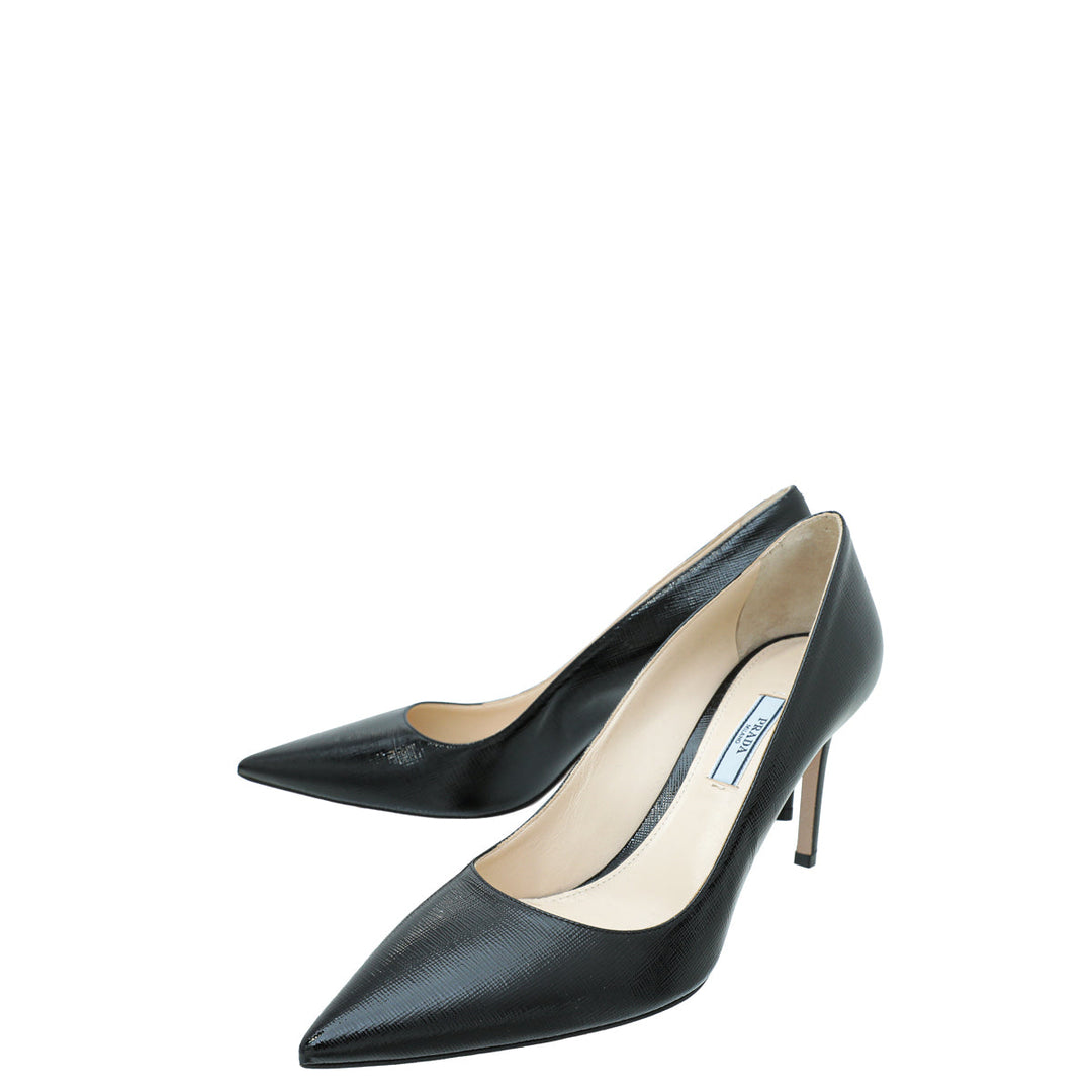 Prada Black Vernis Pointed Toe Pumps 40