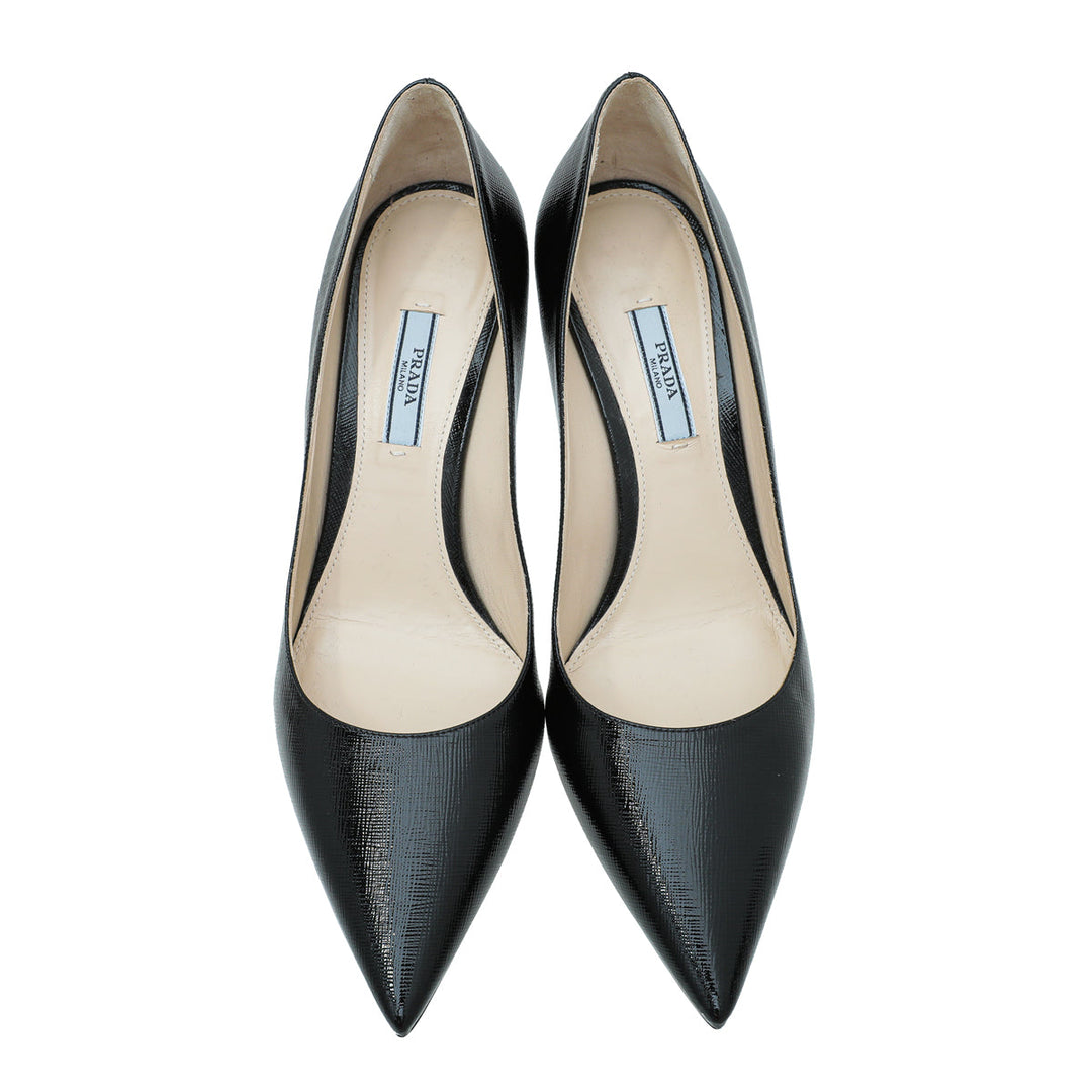Prada Black Vernis Pointed Toe Pumps 40