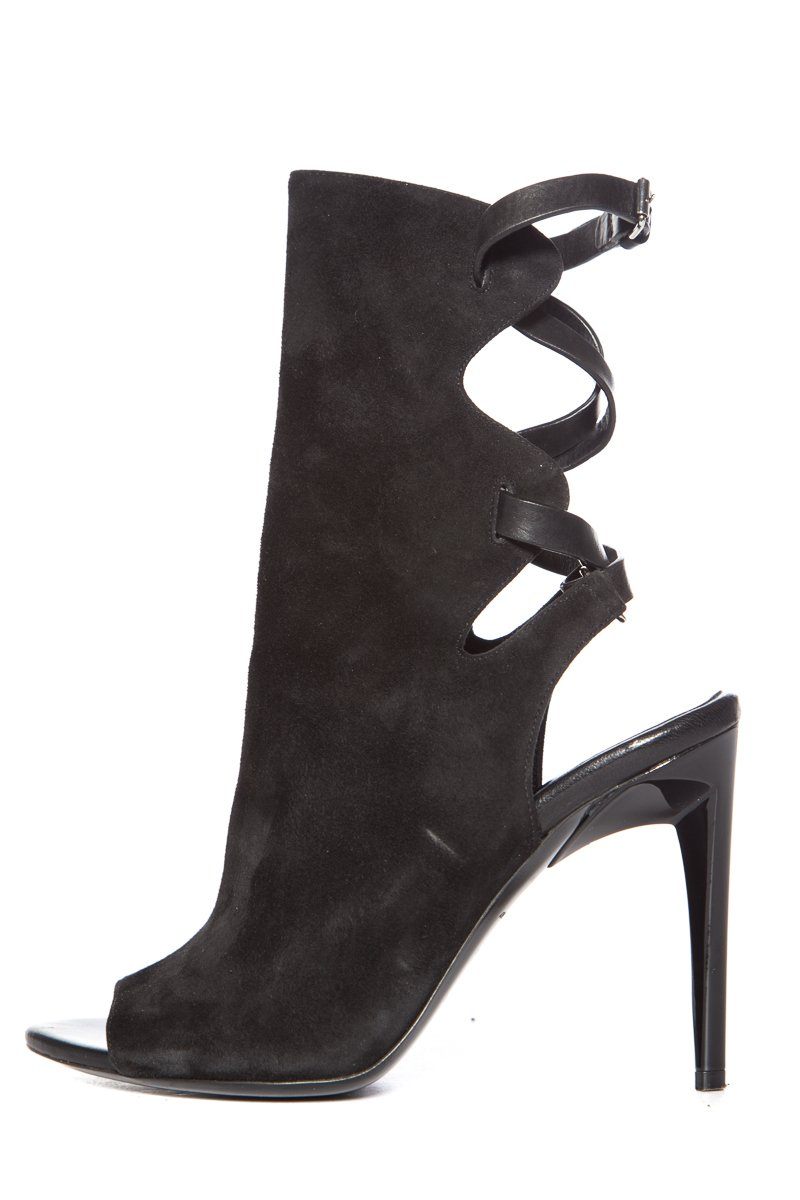 Proenza Schouler Black Peep-Toe Suede Ankle Boot SZ 38.5 Sale