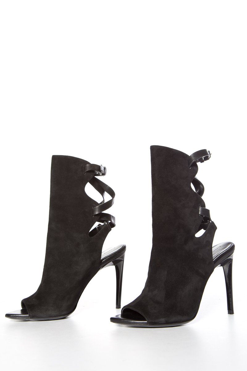 Proenza Schouler Black Peep-Toe Suede Ankle Boot SZ 38.5 Sale