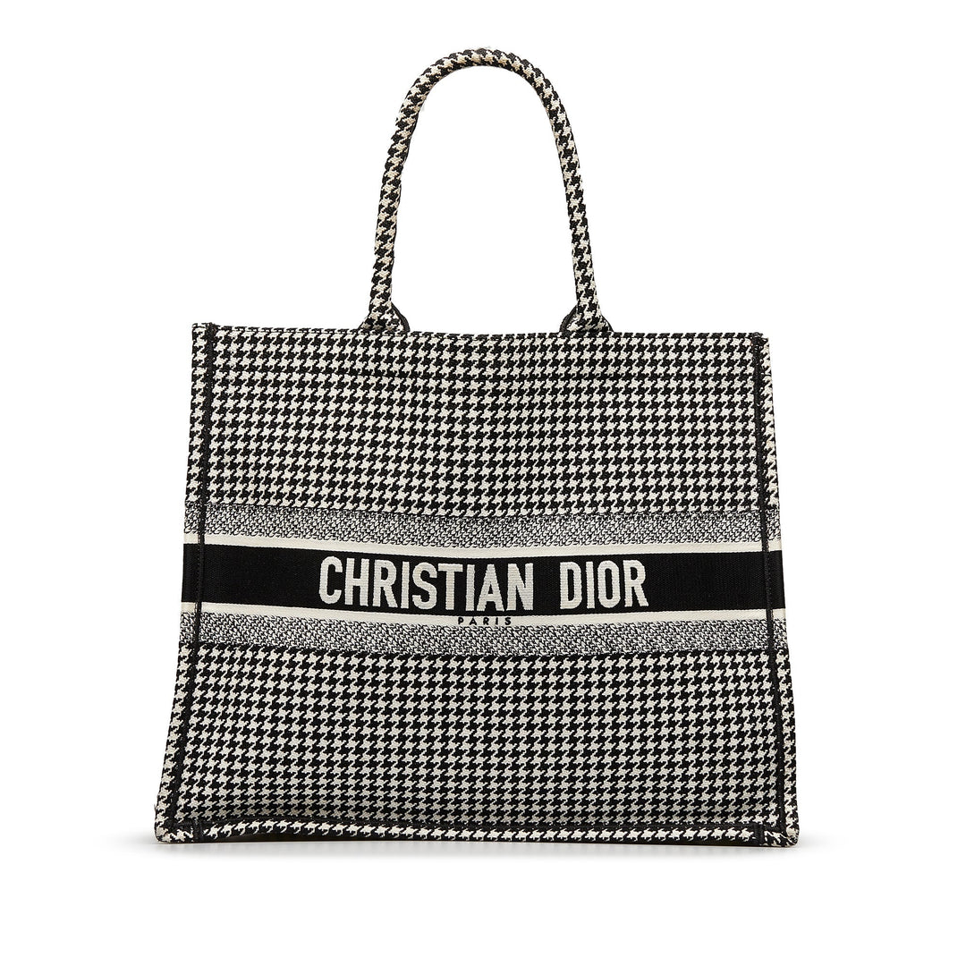 Top quality Dior Book Tote Houndstooth Embroidered Bicolor Canvas