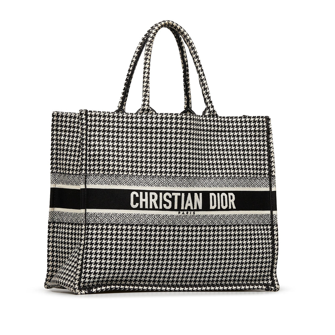 Top quality Dior Book Tote Houndstooth Embroidered Bicolor Canvas