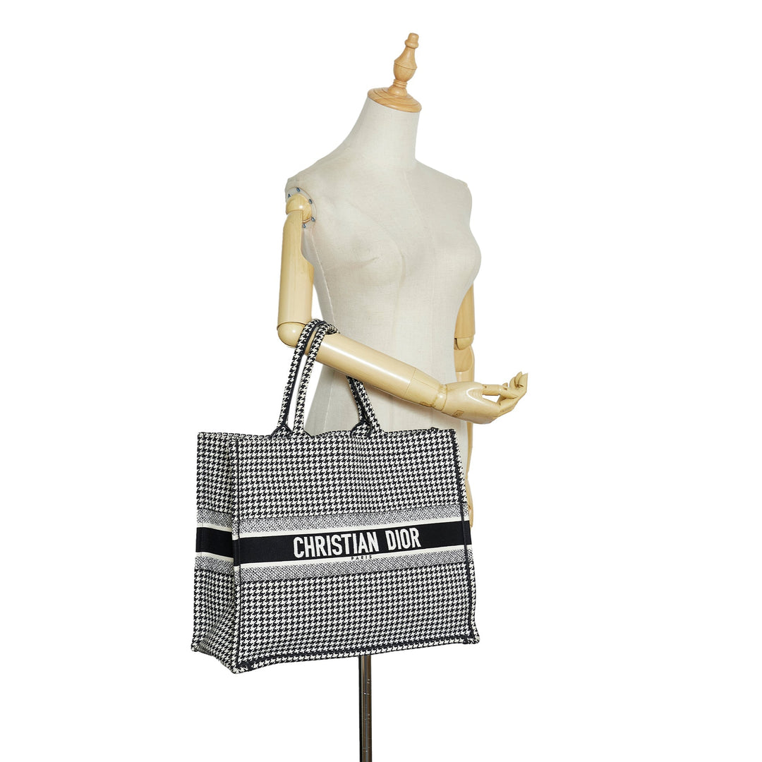 Top quality Dior Book Tote Houndstooth Embroidered Bicolor Canvas