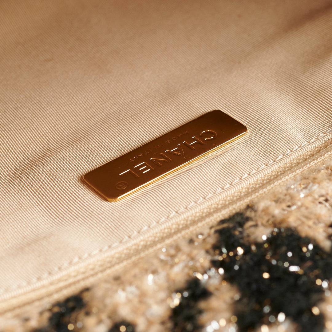 Top Quality Chanel 19 Maxi Tweed Bag Beige/Black 28 Series