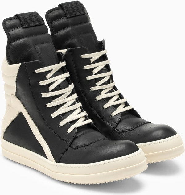 HIGH GEOBASKET BLACK/WHITE LEATHER TRAINER