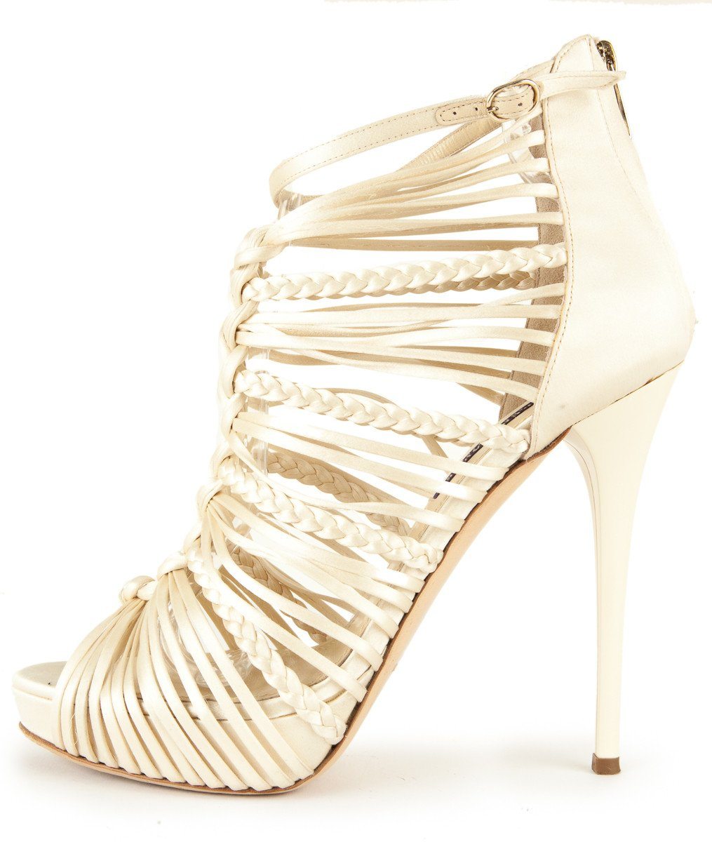 Ralph Lauren 10 Jeena Ivory Satin Braided Cage Sandal