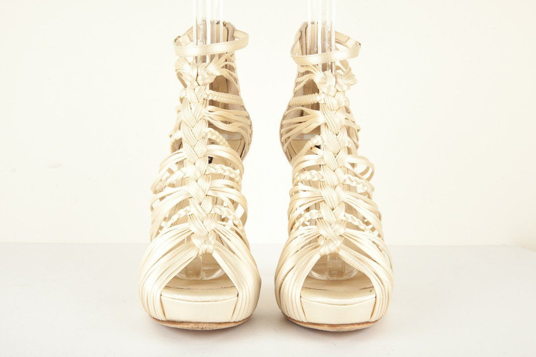 Ralph Lauren 10 Jeena Ivory Satin Braided Cage Sandal
