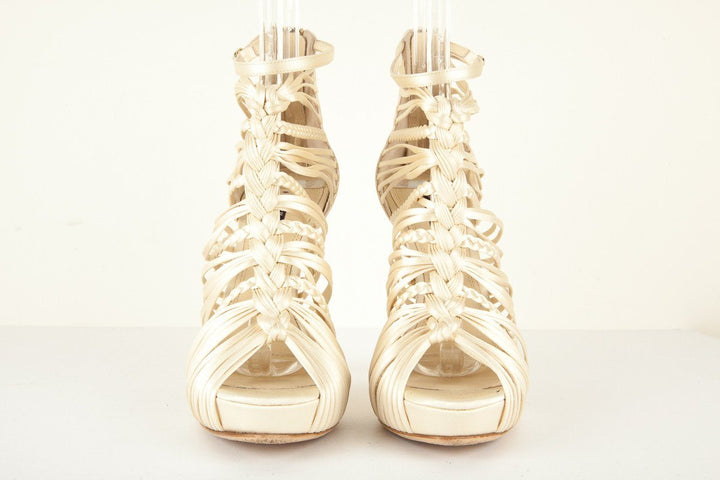Ralph Lauren 10 Jeena Ivory Satin Braided Cage Sandal