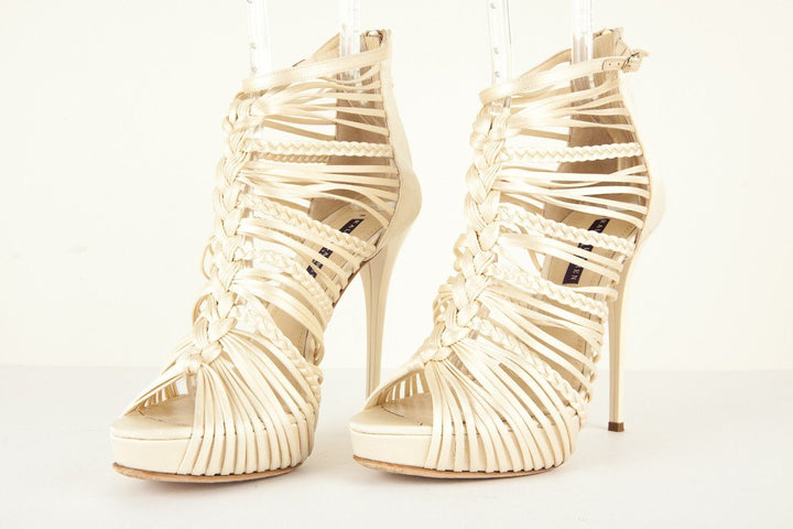 Ralph Lauren 10 Jeena Ivory Satin Braided Cage Sandal
