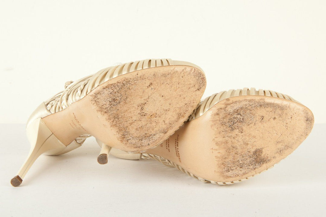 Ralph Lauren 10 Jeena Ivory Satin Braided Cage Sandal