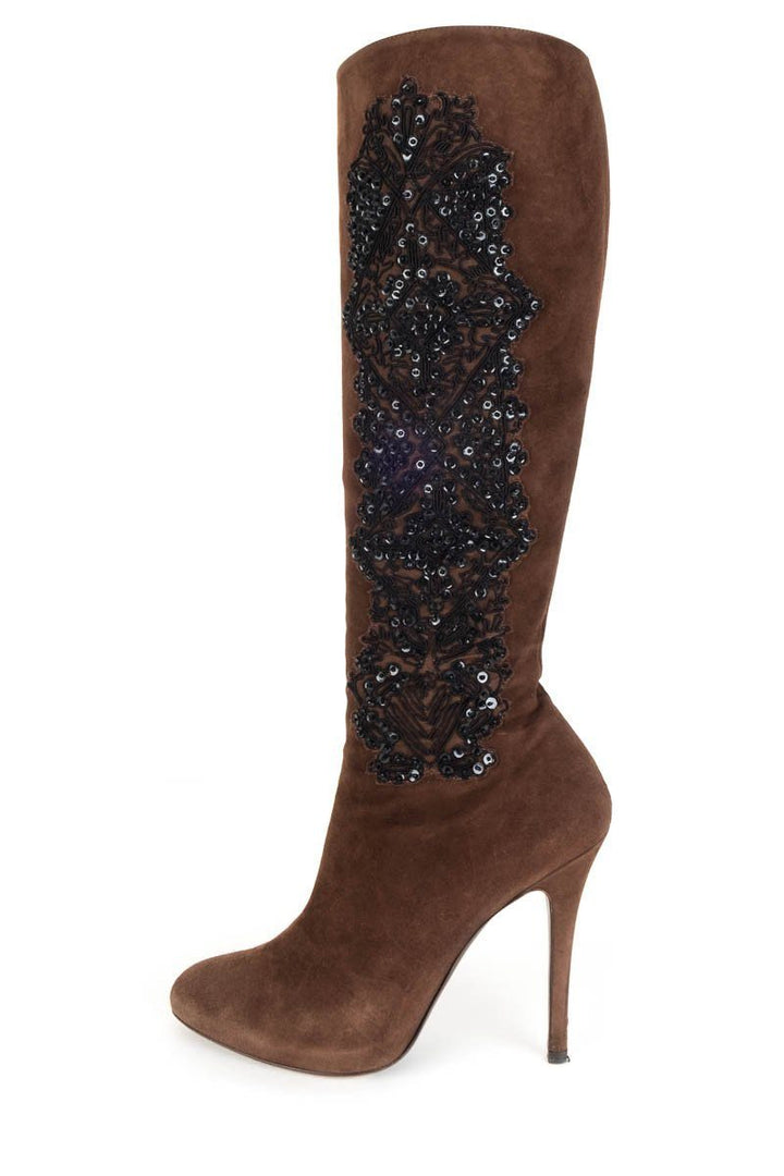 Ralph Lauren Collection Brown Suede & Beaded Boots 38.5 DS