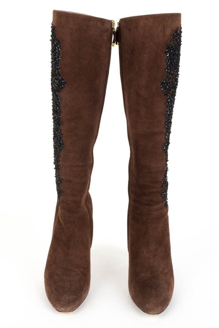 Ralph Lauren Collection Brown Suede & Beaded Boots 38.5 DS