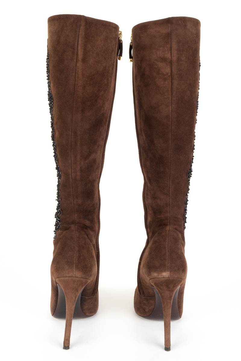 Ralph Lauren Collection Brown Suede & Beaded Boots 38.5 DS