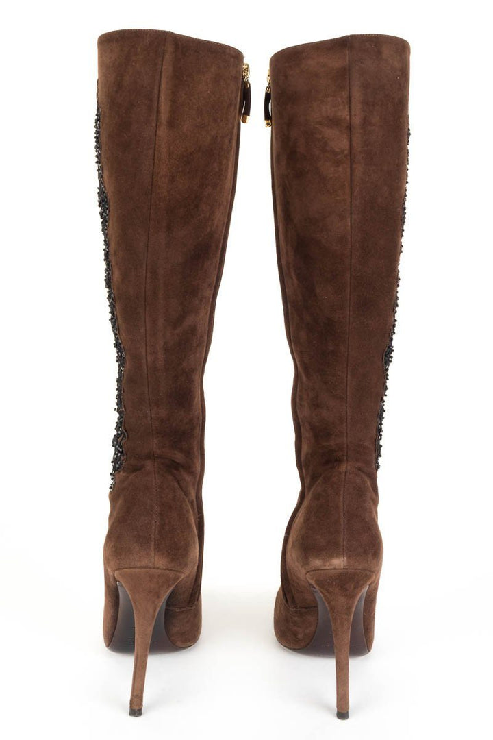 Ralph Lauren Collection Brown Suede & Beaded Boots 38.5 DS