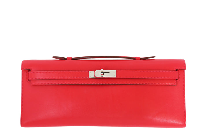 Premium Handmade Hermes Kelly Cut Vermillon Red Clutch