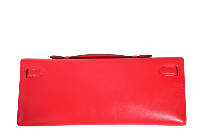 Premium Handmade Hermes Kelly Cut Vermillon Red Clutch