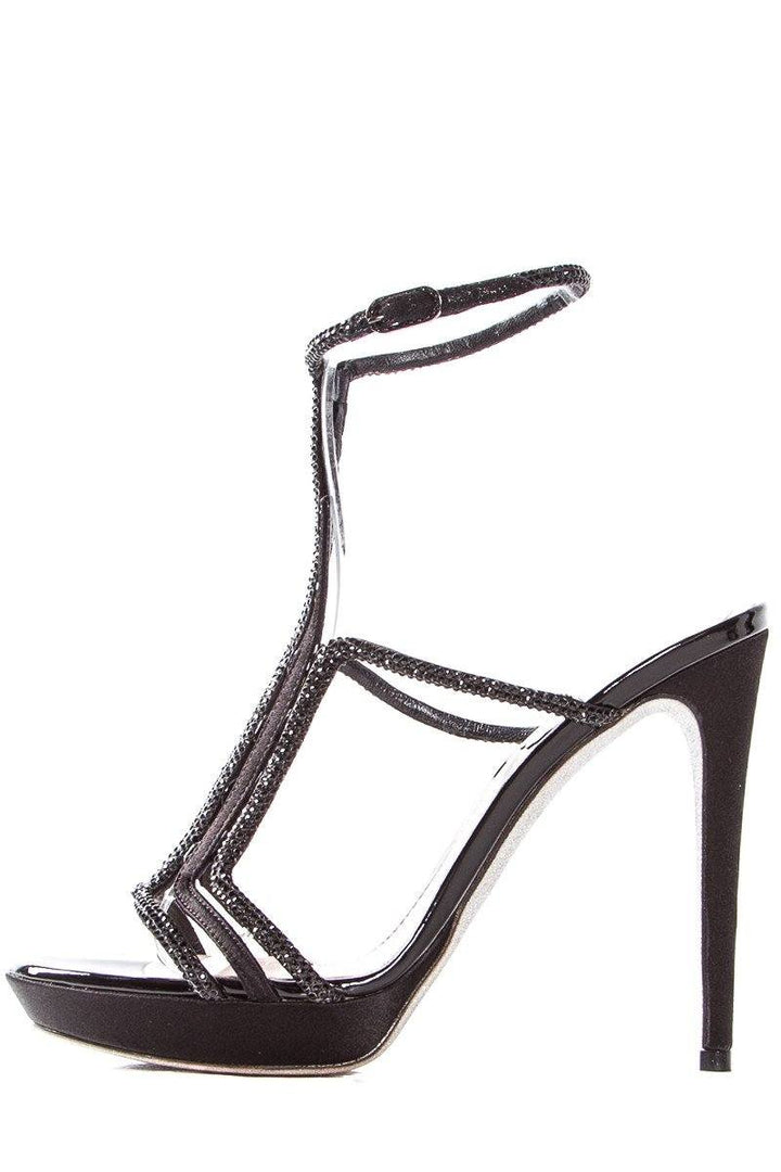 Rene Caovilla Black Patent Leather Buckle Closure Sandals SZ 36