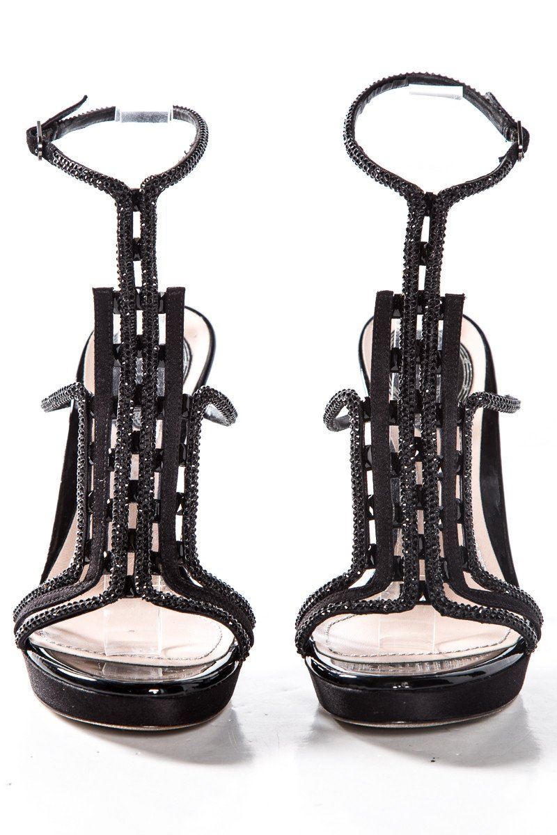 Rene Caovilla Black Patent Leather Buckle Closure Sandals SZ 36