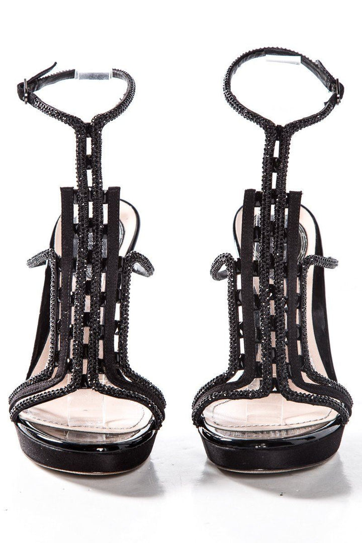 Rene Caovilla Black Patent Leather Buckle Closure Sandals SZ 36