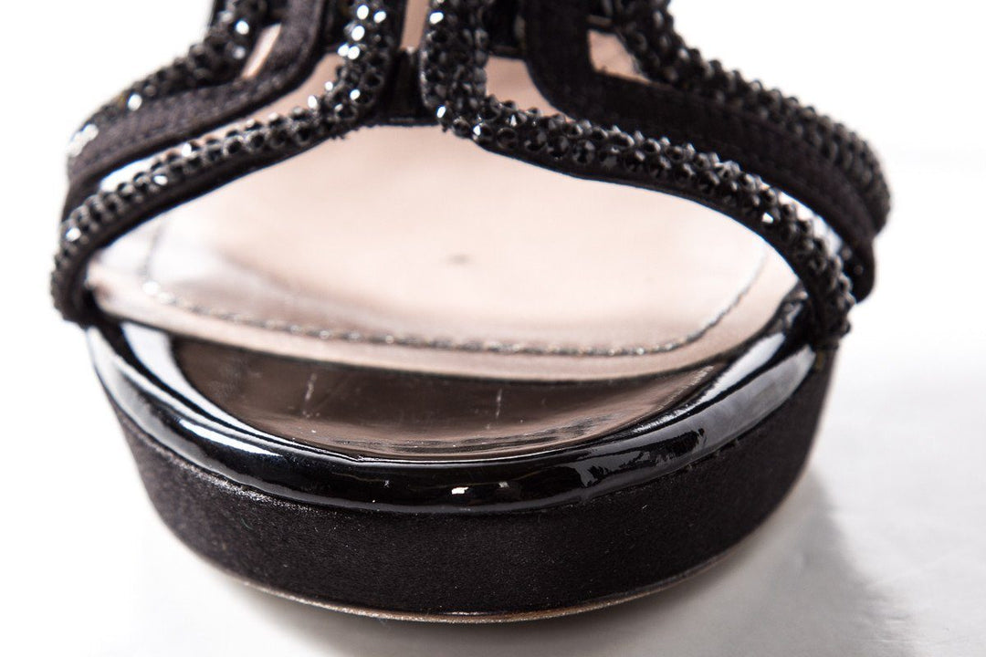 Rene Caovilla Black Patent Leather Buckle Closure Sandals SZ 36