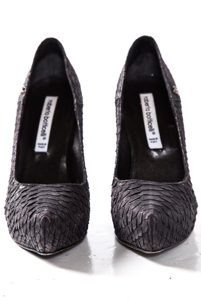 Roberto Botticelli Black Matte Python Skin Heels SZ 39 Sale