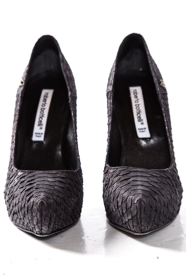 Roberto Botticelli Black Matte Python Skin Heels SZ 39 Sale