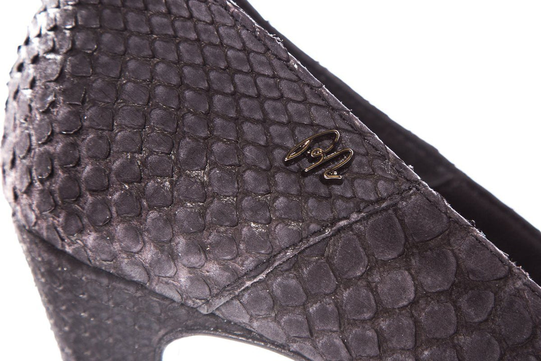 Roberto Botticelli Black Matte Python Skin Heels SZ 39 Sale