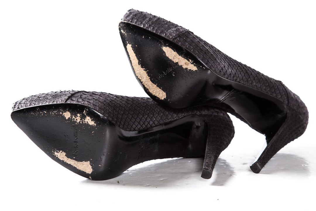 Roberto Botticelli Black Matte Python Skin Heels SZ 39 Sale