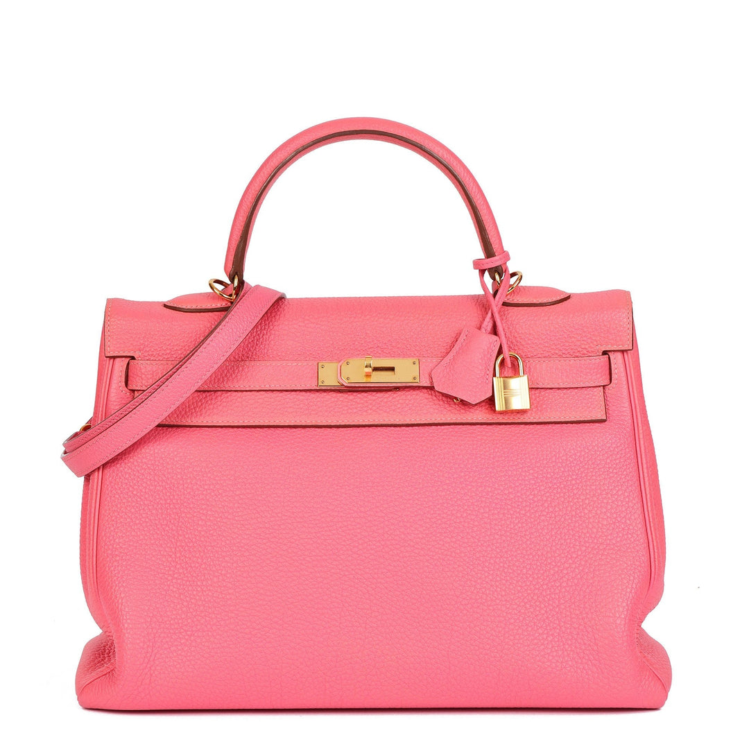 Hermes Rose Lipstick Togo Leather Kelly 35cm Retourne Shoulder Bag