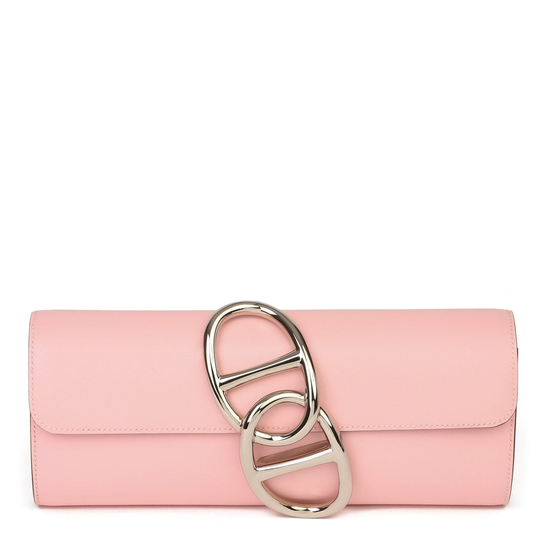 Hermes Rose Sakura Tadelakt Leather Egee Clutch