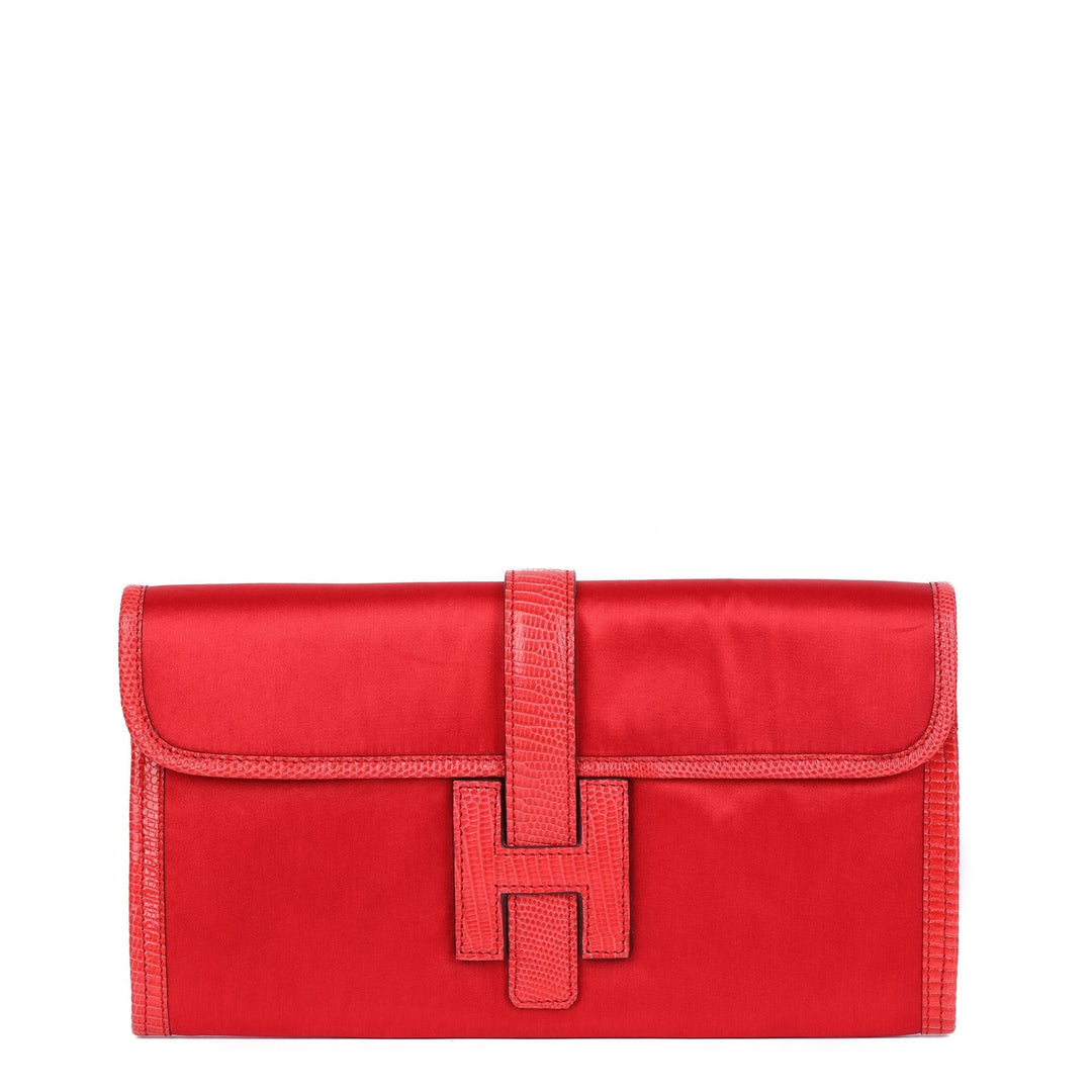 Hermes Rouge Braise Lizard Leather & Silk Jige Elan 29 Clutch