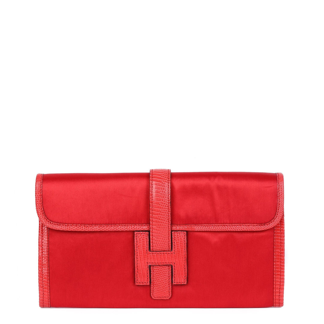 Top quality Hermes Rouge Braise Lizard Leather & Silk Jige Elan 29 Clutch