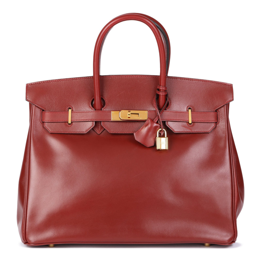 Top quality Hermes Rouge Vif Box Calf Leather Vintage Birkin 35cm Retourne Tote