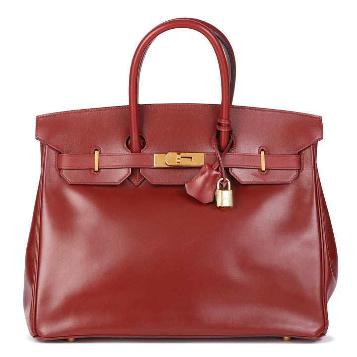 Top quality Hermes Rouge Vif Box Calf Leather Vintage Birkin 35cm Retourne Tote