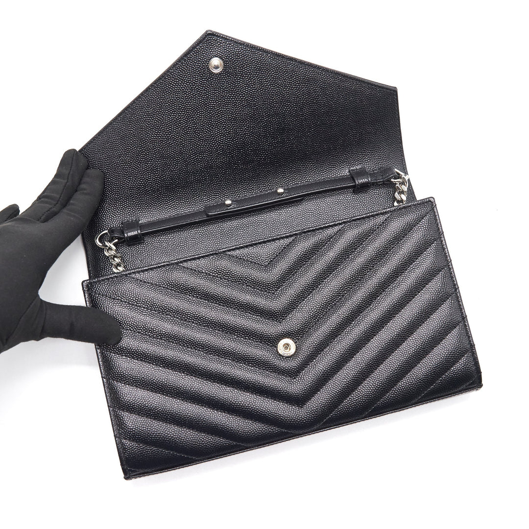 Saint Laurent Envelope Chain Wallet Black SHW