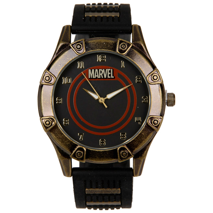 title:Marvel Logo Watch with Silicone Band;color:Black