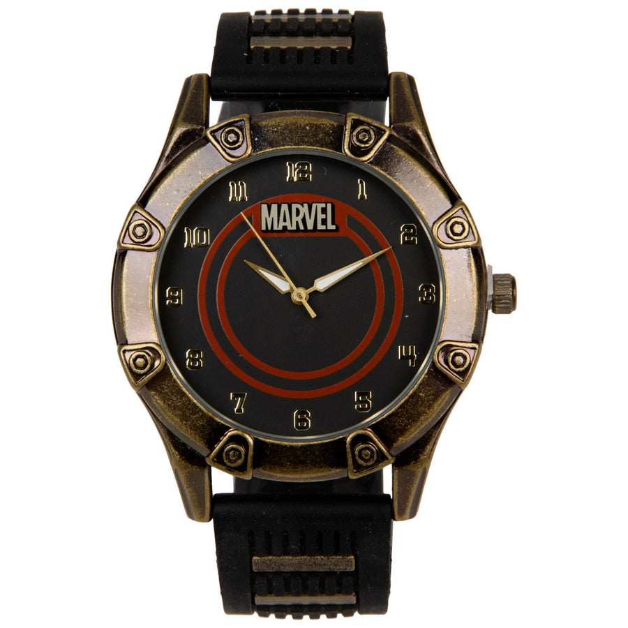 title:Marvel Logo Watch with Silicone Band;color:Black