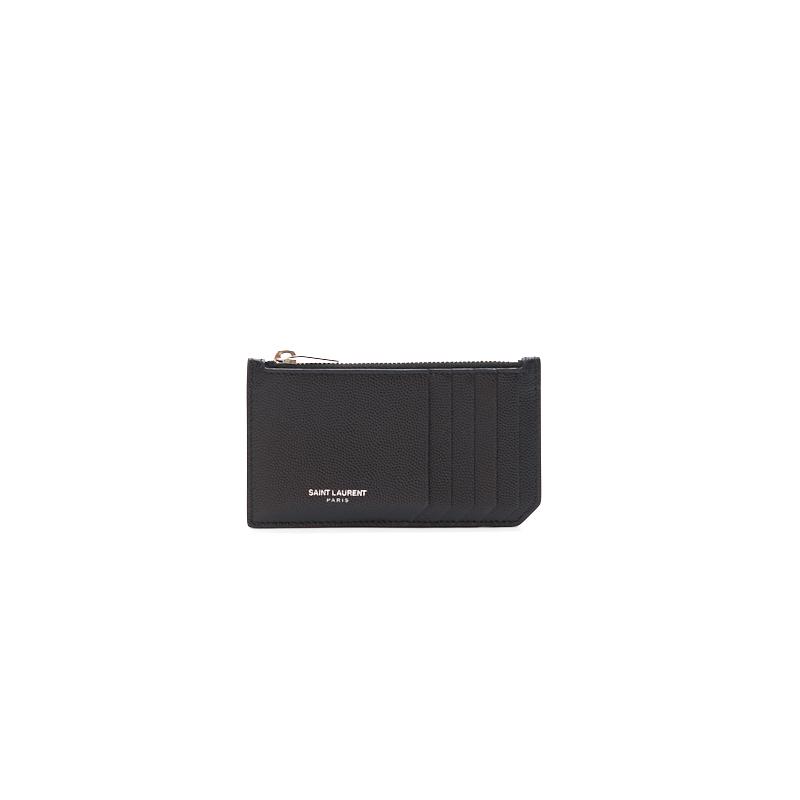 Saint Laurent Fragments Zipped Card Case in Grained Leather