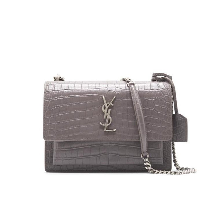 Saint Laurent Sunset Medium Chain Shoulder Bag in Grey Color SHW